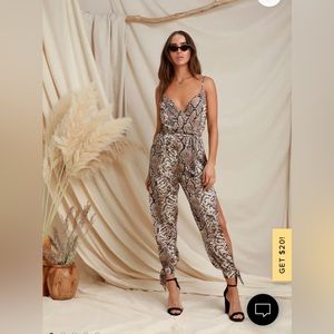 Jasper Beige Snake Print Surplice Jumpsuit